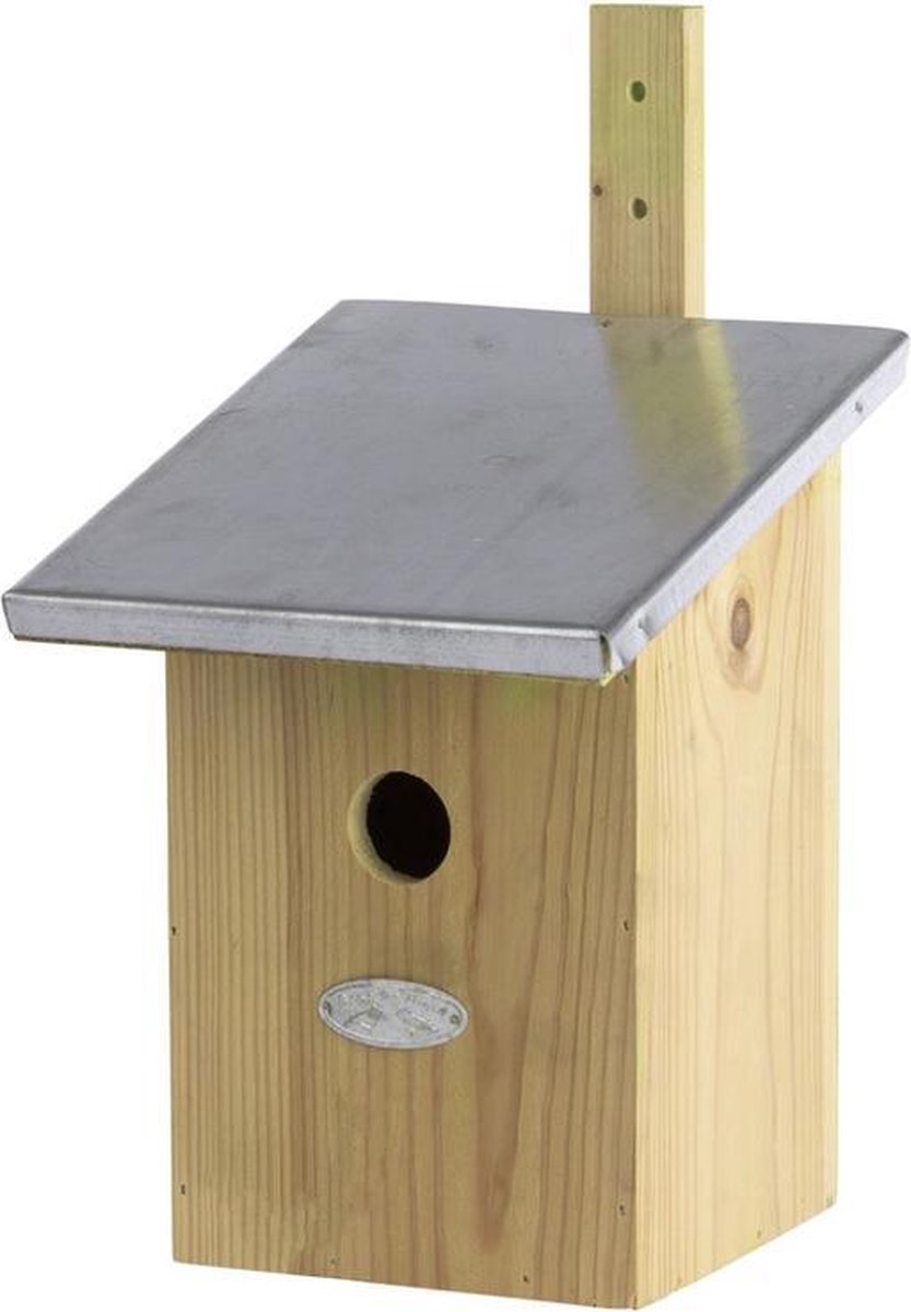 Best For Birds Houten vogelhuisje/nesthuisje 33 cm met zinken dak - Vurenhouten spiegel vogelhuisjes tuindecoraties - Vogelnestje voor kleine tuinvogeltjes - Bruin