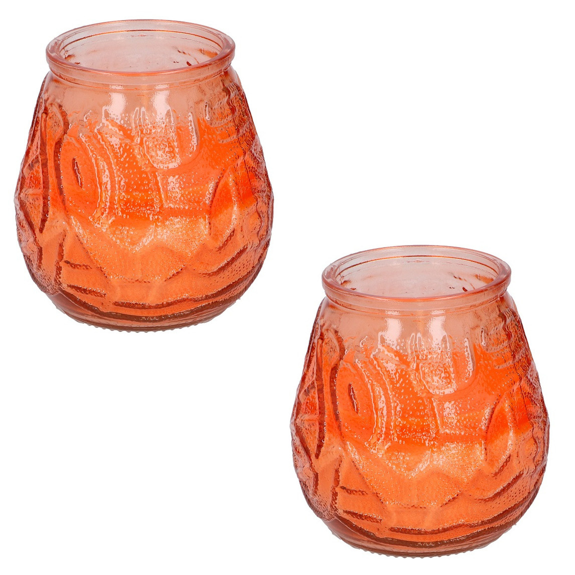 Arti Casa Set van 3x stuks Citronella lowboy tuin kaarsen in glas 10 cm - Anti muggen/insecten artikelen - Oranje