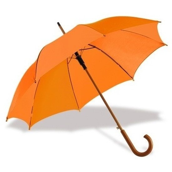 luxe paraplu met houten handvat in haakvorm 103 cm - Paraplu - Regen - Oranje