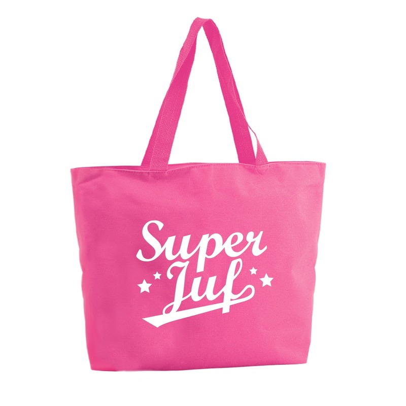 Bellatio Decorations Super Juf shopper tas - fuchsia - 47 x 34 x 12,5 cm - boodschappentas / strandtas - Roze