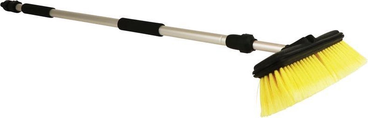 Wasborstel met zilveren verlengsteel 110 -160 cm - Universele aansluiting waterslang - Schuimrubberen handgrepen - Afsluitbare watertoevoer - Telescopisch - Auto/huis schoonmaak accessoire - Silver