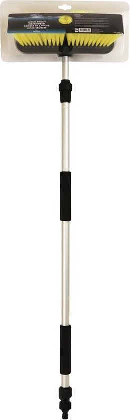 Wasborstel met zilveren verlengsteel 110 -160 cm - Universele aansluiting waterslang - Schuimrubberen handgrepen - Afsluitbare watertoevoer - Telescopisch - Auto/huis schoonmaak accessoire - Silver