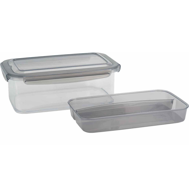 Lunchbox met (bestek) bakje - Antraciet - 1,9L - 24 x 15,2 x 8,8 cm - Voedselbewaar trommel/broodtrommel - Grijs