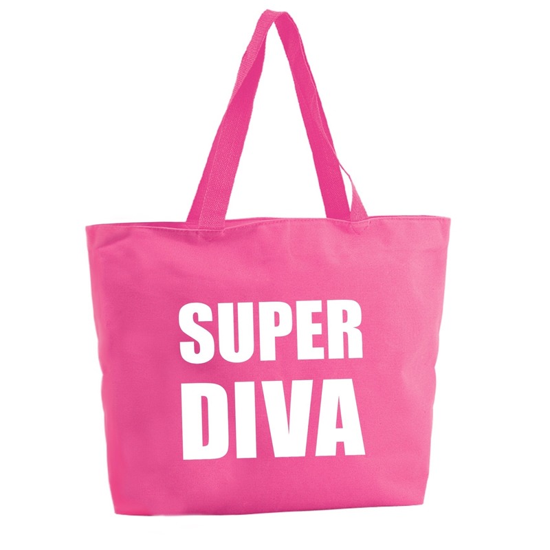 Bellatio Decorations Super Diva shopper tas - fuchsia - 47 x 34 x 12,5 cm - boodschappentas / strandtas - Roze