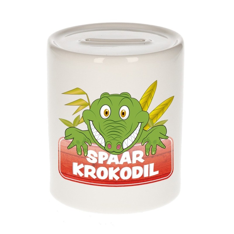 Bellatio Decorations Kinder spaarpot met spaar krokodil opdruk - keramiek - krokodillen spaarpotten