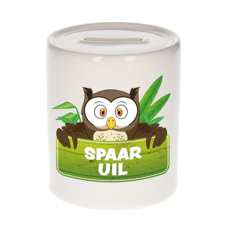 Bellatio Decorations Kinder spaarpot met spaar uil opdruk - keramiek - uilen spaarpotten - Groen