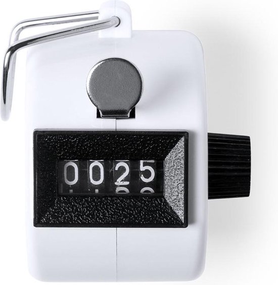 1x Handtellers/personentellers met vingerhouder 5 cm - Wit