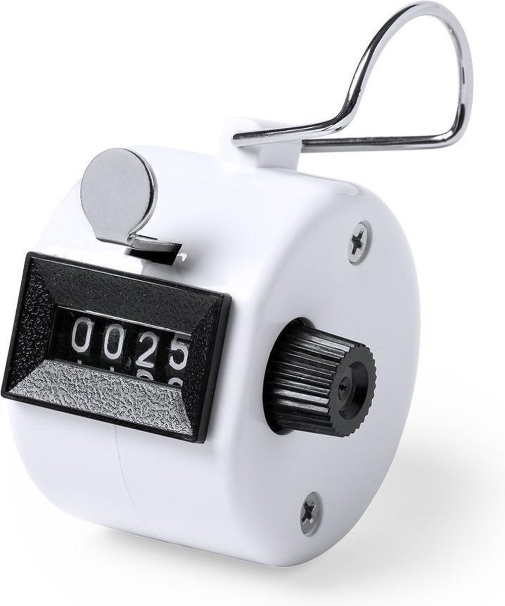 1x Handtellers/personentellers met vingerhouder 5 cm - Wit