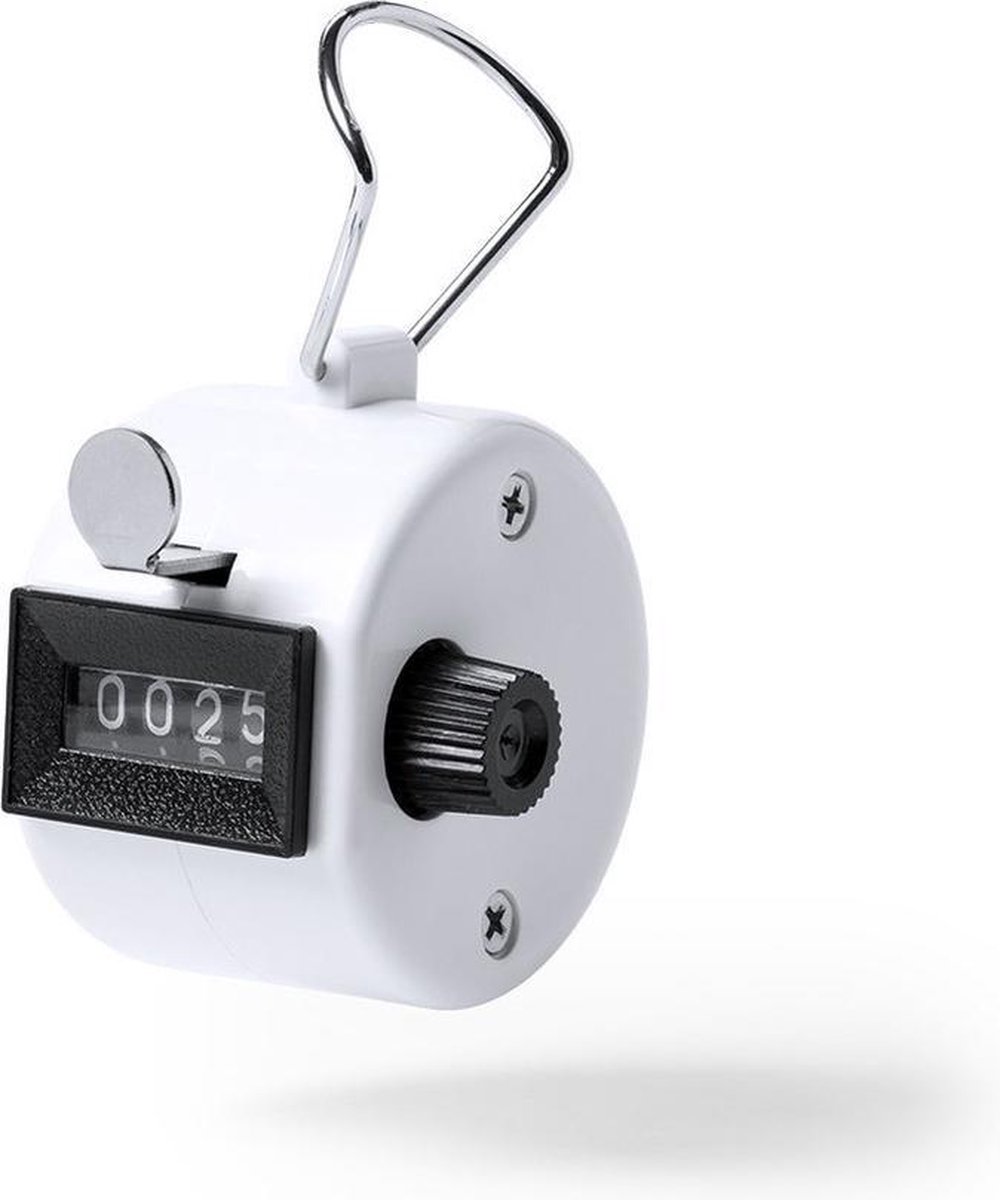 1x Handtellers/personentellers met vingerhouder 5 cm - Wit