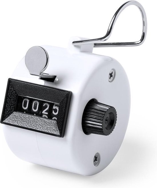 1x Handtellers/personentellers met vingerhouder 5 cm - Wit