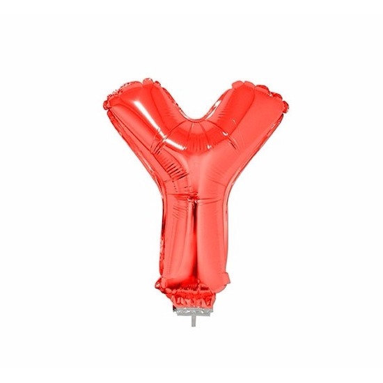 Rode opblaas letter ballon Y op stokje 41 cm - Rood