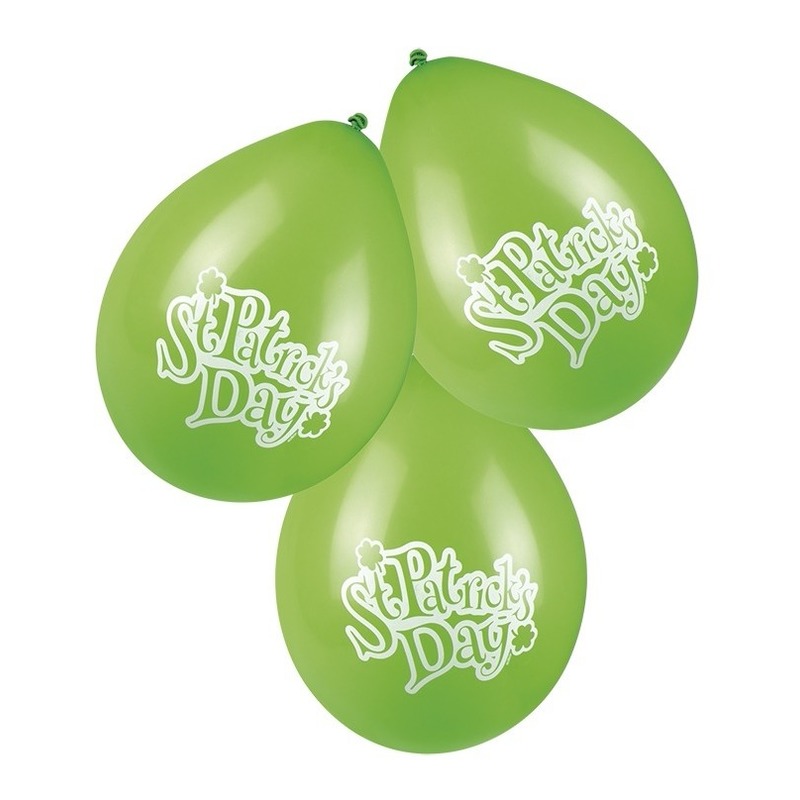 6x St Patricks Day ballonnen 25 cm -e versiering/decoratie ballonnen klaver en St. Patricksday tekst - Groen