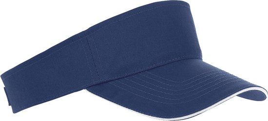 Sol-s Navy blauw/wit zonneklep petje voor volwassenen - Katoenen donkerblauwe/witte zonnekleppen met klittenbandsluiting - Dames/heren