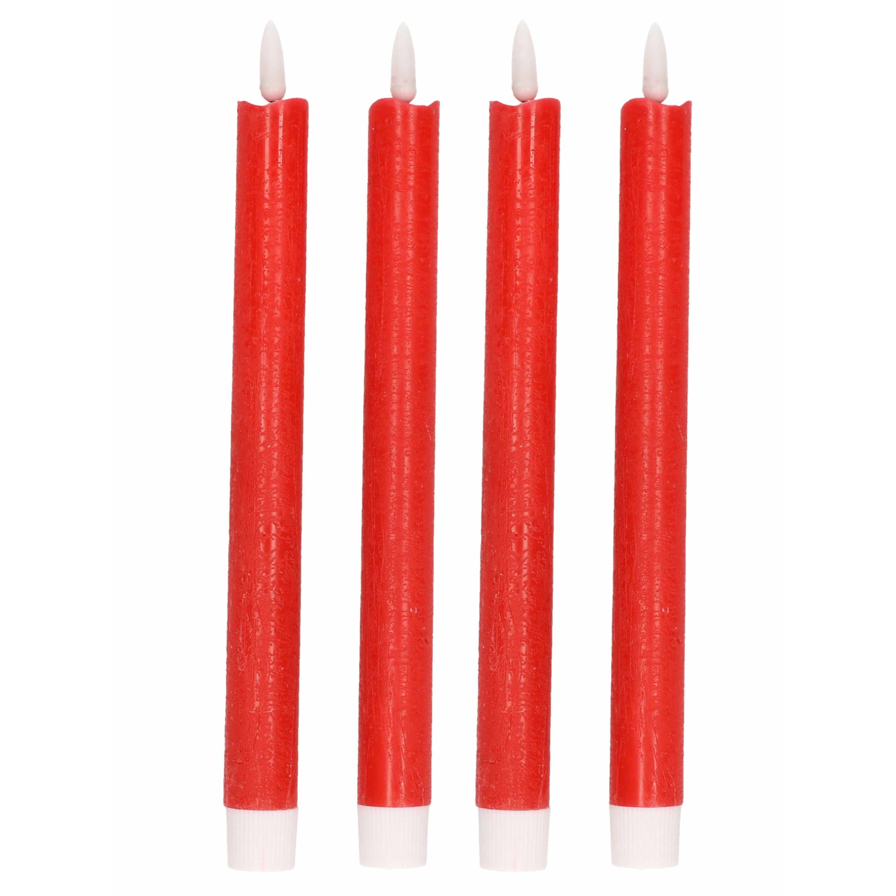 Bellatio Decorations 4x Rode Led kaarsen/dinerkaarsen 25,5 cm - Kerst diner tafeldecoratie - Led kaarsen - Rood