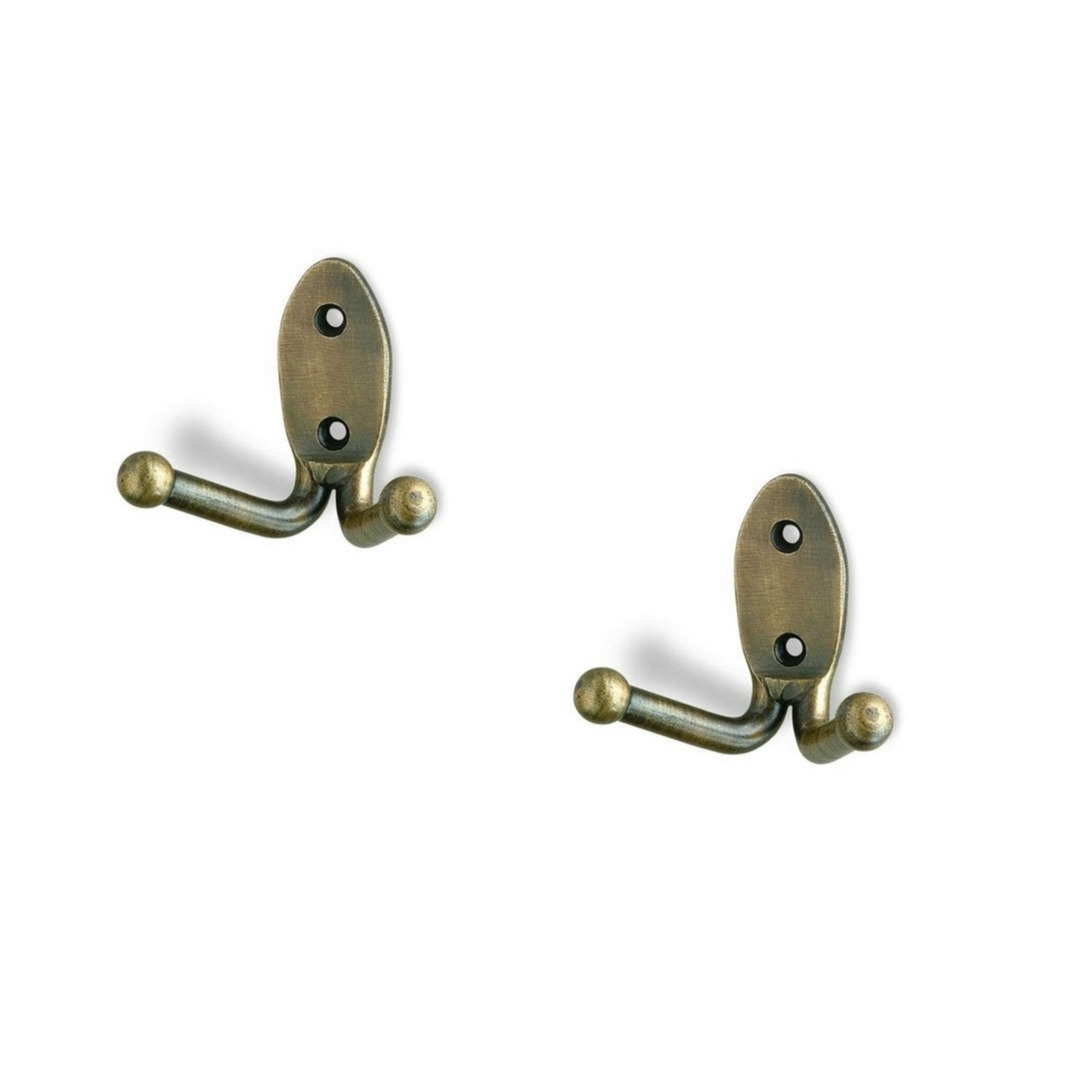 2x Luxe kapstokhaken / jashaken antiek koper - metaal verzinkt - 6.1 x 7 cm - metalen kapstokhaakjes / garderobe haakjes