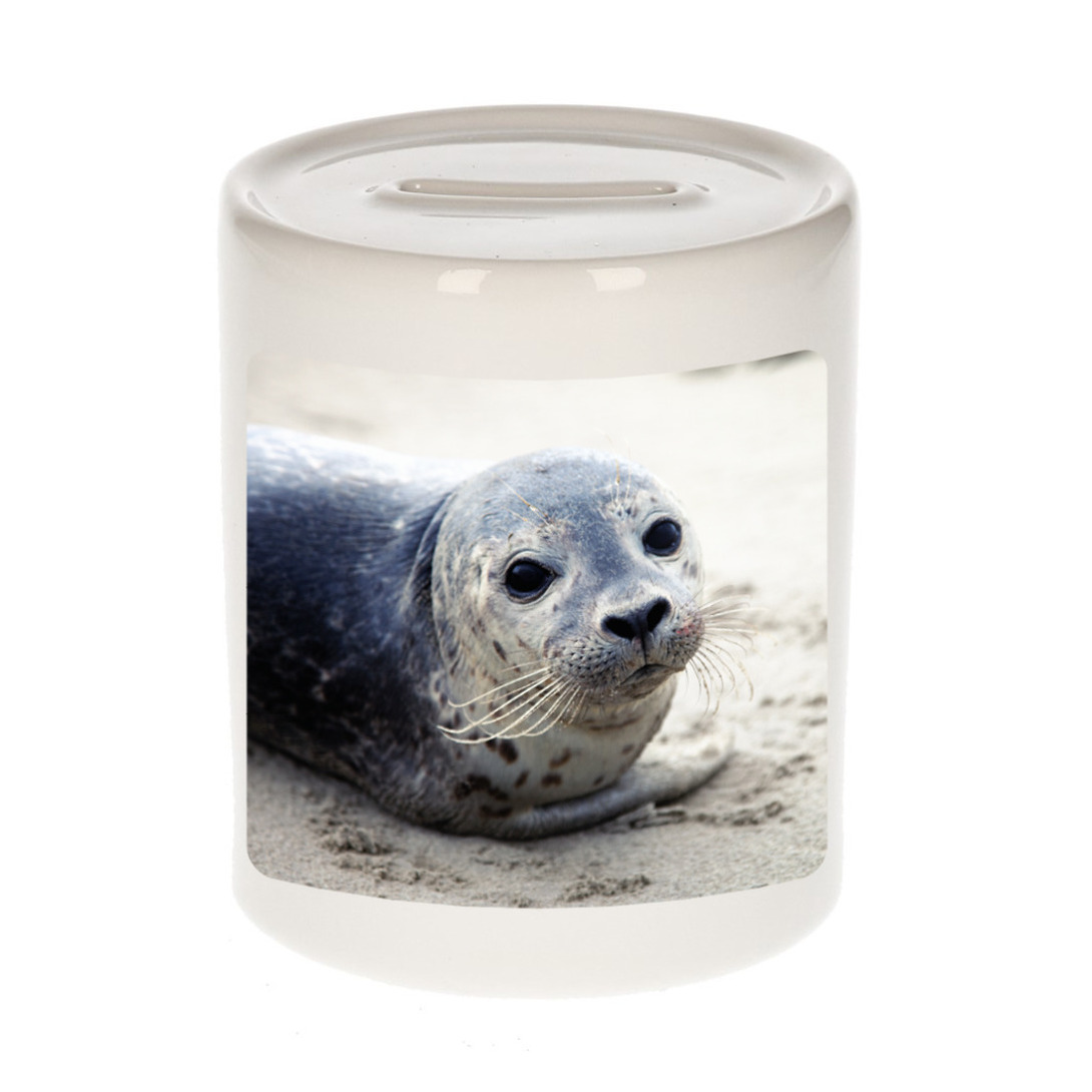 Bellatio Decorations Dieren zeehond foto spaarpot 9 cm jongens en meisjes - Cadeau spaarpotten zeehonden liefhebber