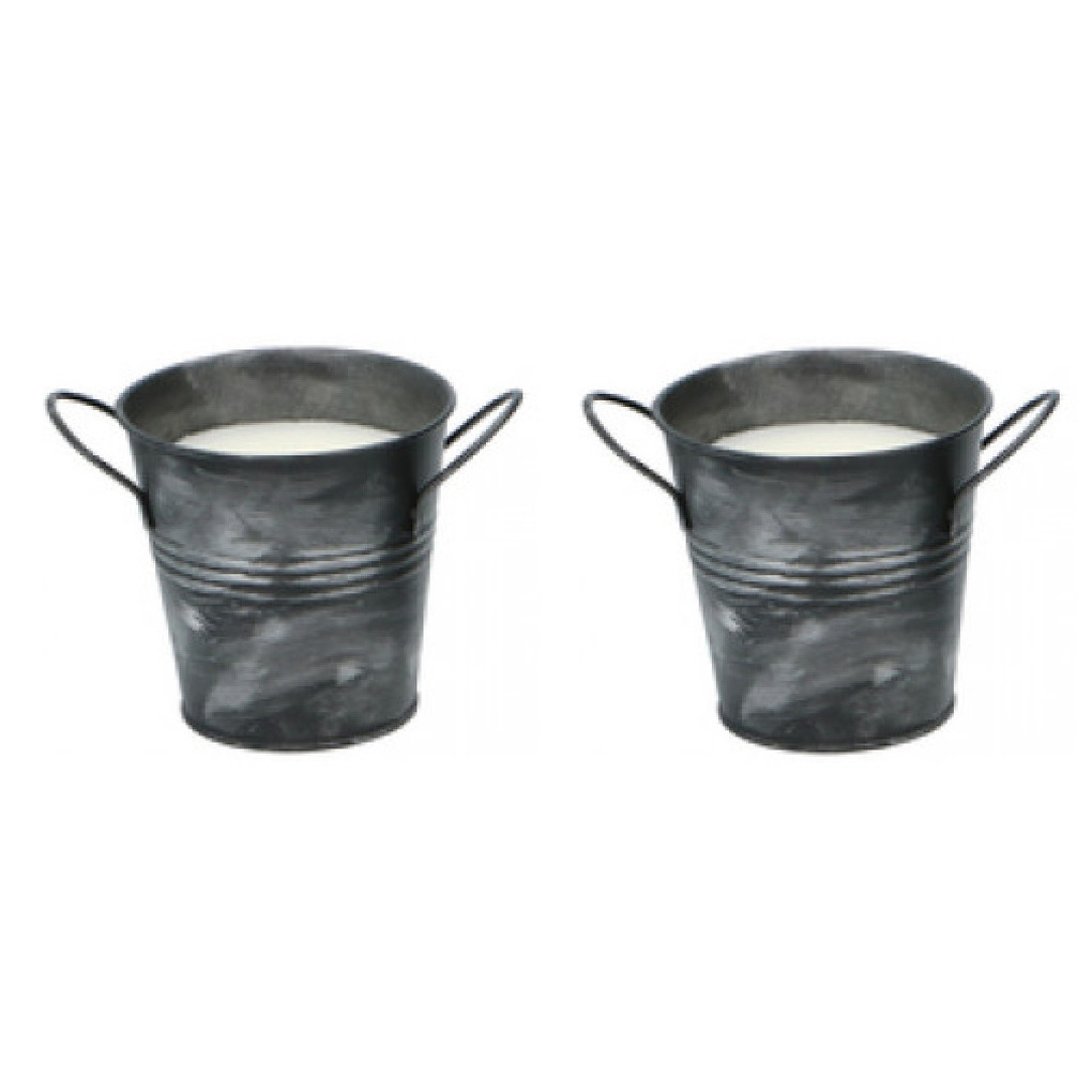 2x Citronella tuin kaarsen in emmer met oldlook zilver 10 cm - Anti muggen/insecten artikelen - Silver