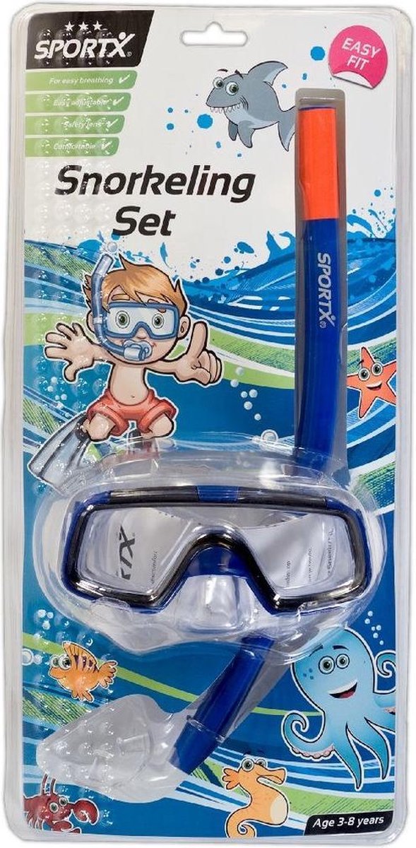 Sportx Snorkelset blauw voor jongens / kinderen - kids snorkelset
