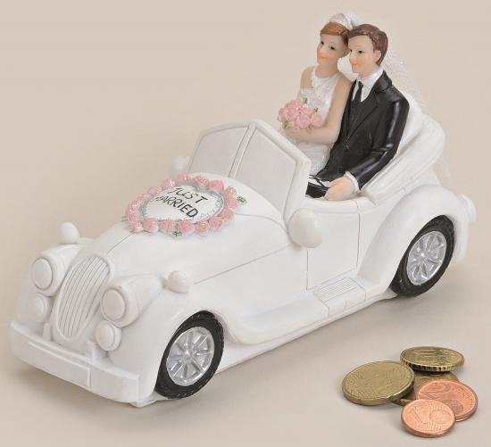 Just married trouwauto spaarpot bruiloft artikelen 16 cm