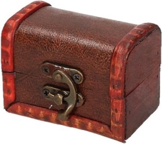 Houten opbergkistje rood 8 cm - Sieraden kistje/doosje vintage - Bruin