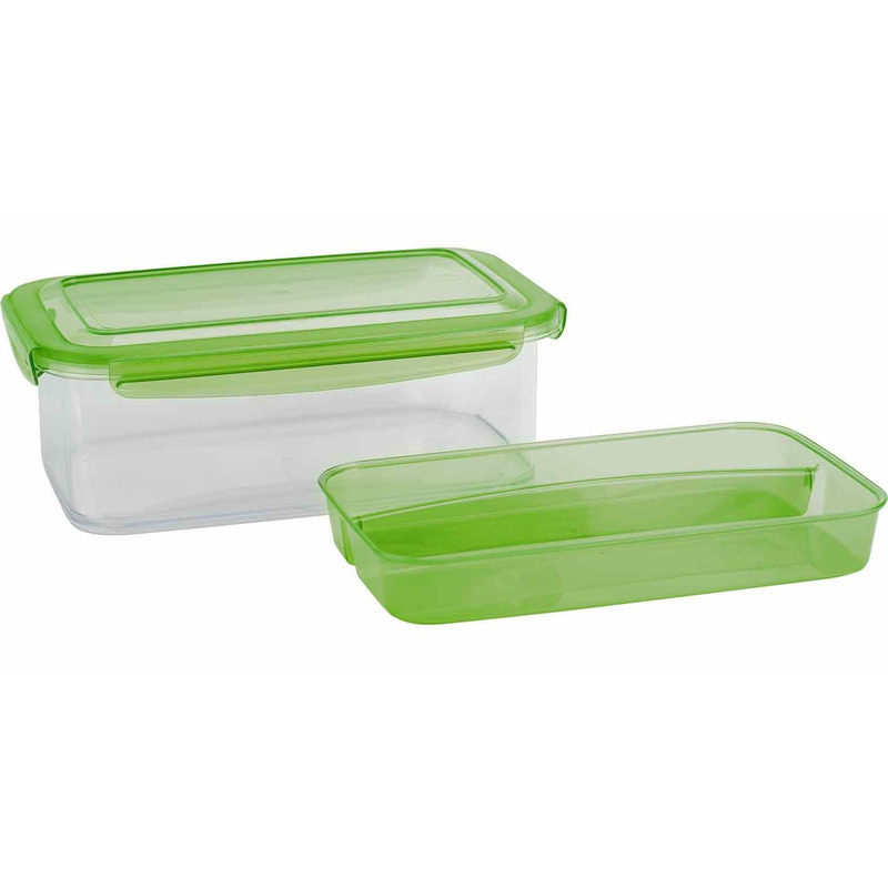 Lunchbox met (bestek) bakje 1,9L - 24 x 15,2 x 8,8 cm - Voedselbewaar trommel/broodtrommel - Groen