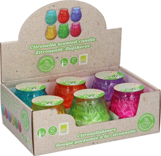 Arti Casa Set van 3x stuks Citronella lowboy tuin kaarsen in glas 10 cm - Anti muggen/insecten artikelen - Rood