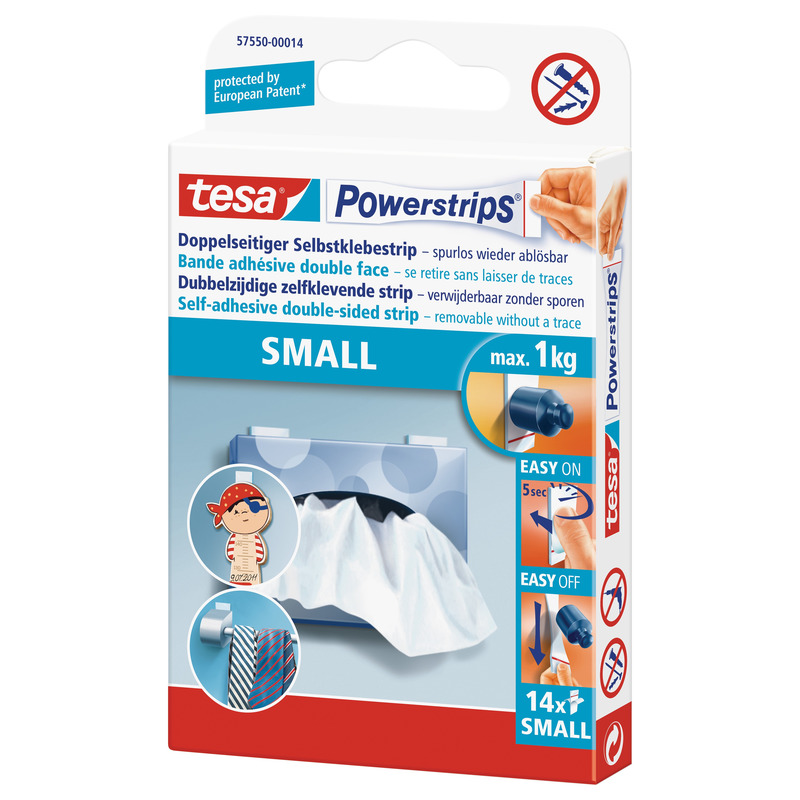 Tesa dubbelzijdige zelfklevende powerstrips small 28 stuks - Ophang haakjes zelfklevend - Wit