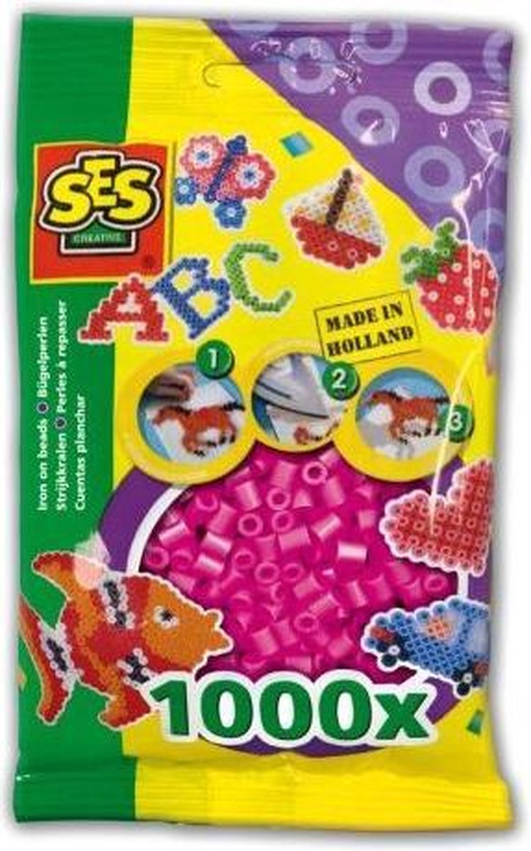 SES Beedz Strijkkralen Neon 1000 stuks - Roze