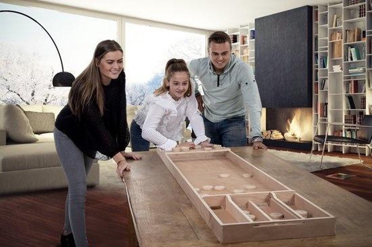 Longfield Games Games houten sjoelbak 200 x 41 x 7,5 cm hout 30 schijven - Bruin