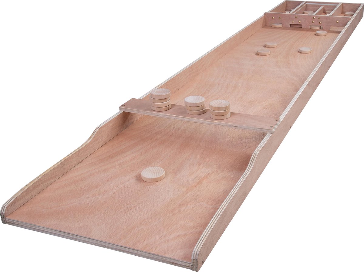 Longfield Games Games houten sjoelbak 200 x 41 x 7,5 cm hout 30 schijven - Bruin