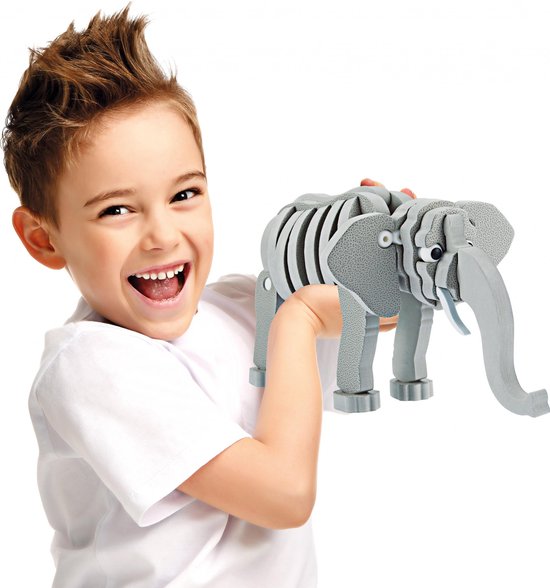 Toi-Toys 3D puzzel olifant junior 31,5 cm foam 75-delig - Grijs