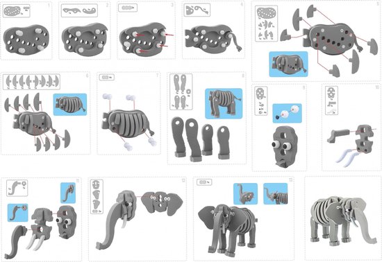 Toi-Toys 3D puzzel olifant junior 31,5 cm foam 75-delig - Grijs