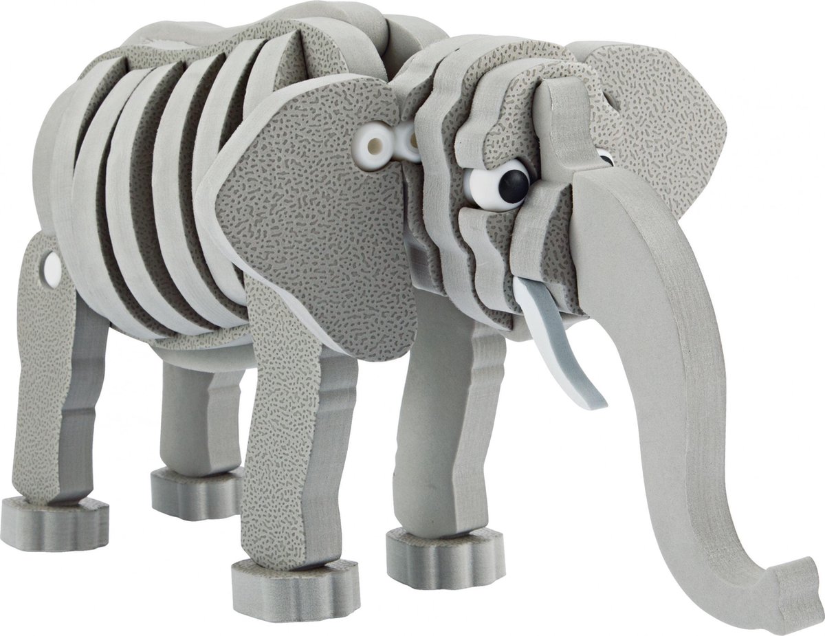 Toi-Toys 3D puzzel olifant junior 31,5 cm foam 75-delig - Grijs