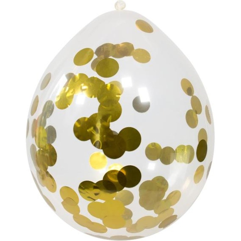 4x Transparante ballon gouden confetti 30 cm - feestballonnen