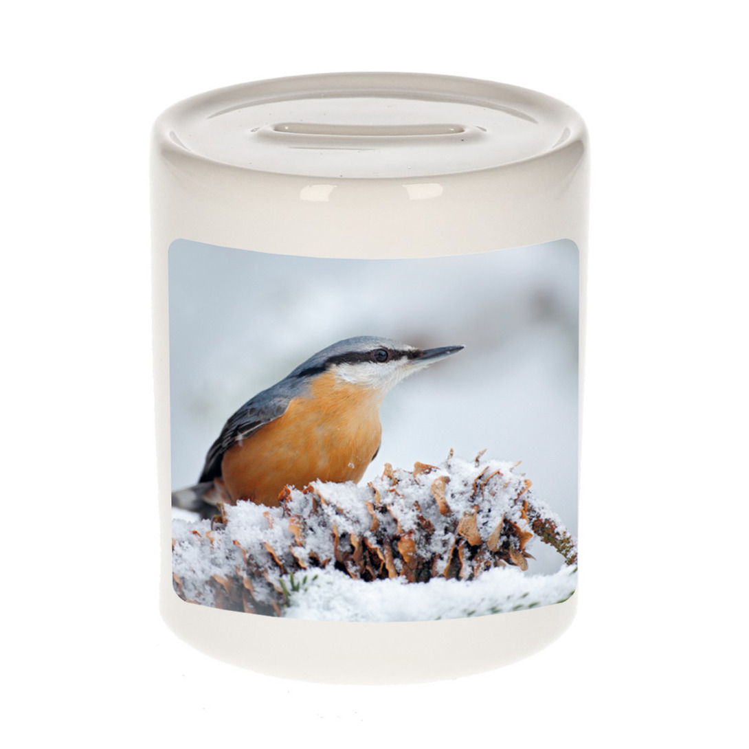 Bellatio Decorations Dieren boomklever vogel foto spaarpot 9 cm jongens en meisjes - Cadeau spaarpotten boomklever vogel vogels liefhebber