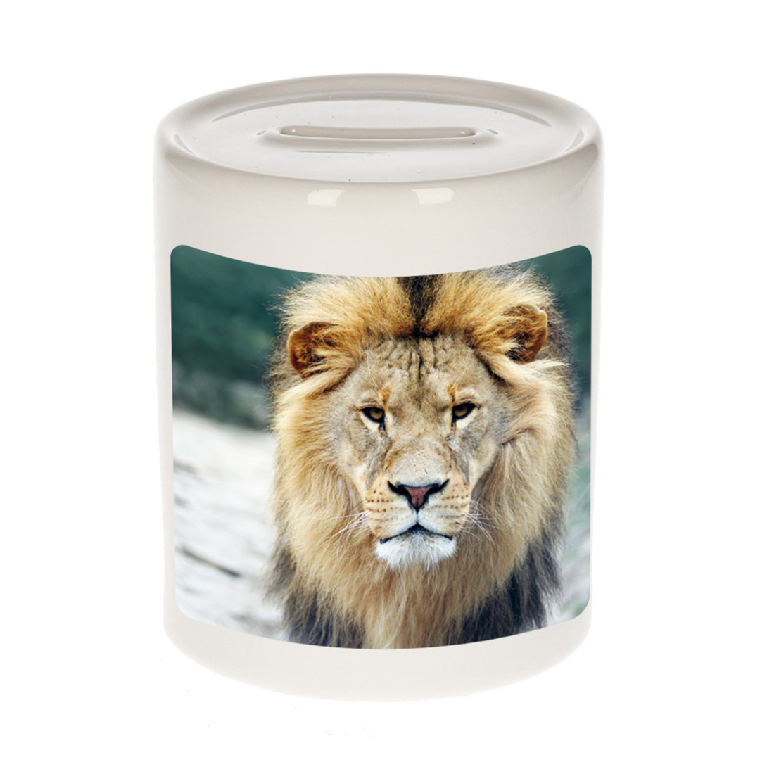 Bellatio Decorations Dieren leeuw foto spaarpot 9 cm jongens en meisjes - Cadeau spaarpotten leeuw leeuwen liefhebber