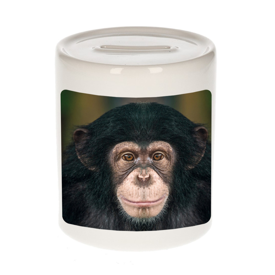 Bellatio Decorations Dieren leuke chimpansee foto spaarpot 9 cm jongens en meisjes - Cadeau spaarpotten leuke chimpansee apen liefhebber