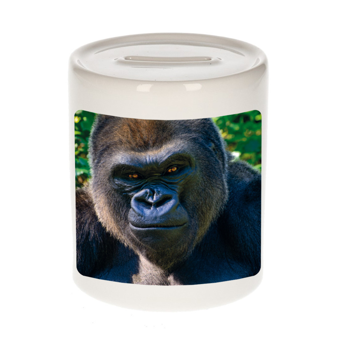 Bellatio Decorations Dieren stoere gorilla foto spaarpot 9 cm jongens en meisjes - Cadeau spaarpotten stoere gorilla gorilla apen liefhebber