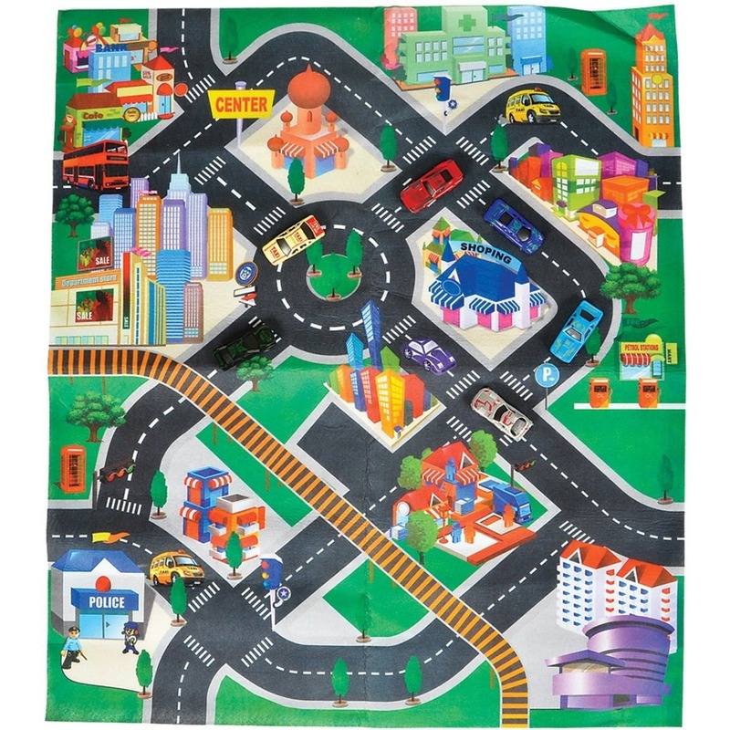 Autospeelkleed Down Town 80 x 70 cm inclusief autootjes - Speelkleed setje met twee autos