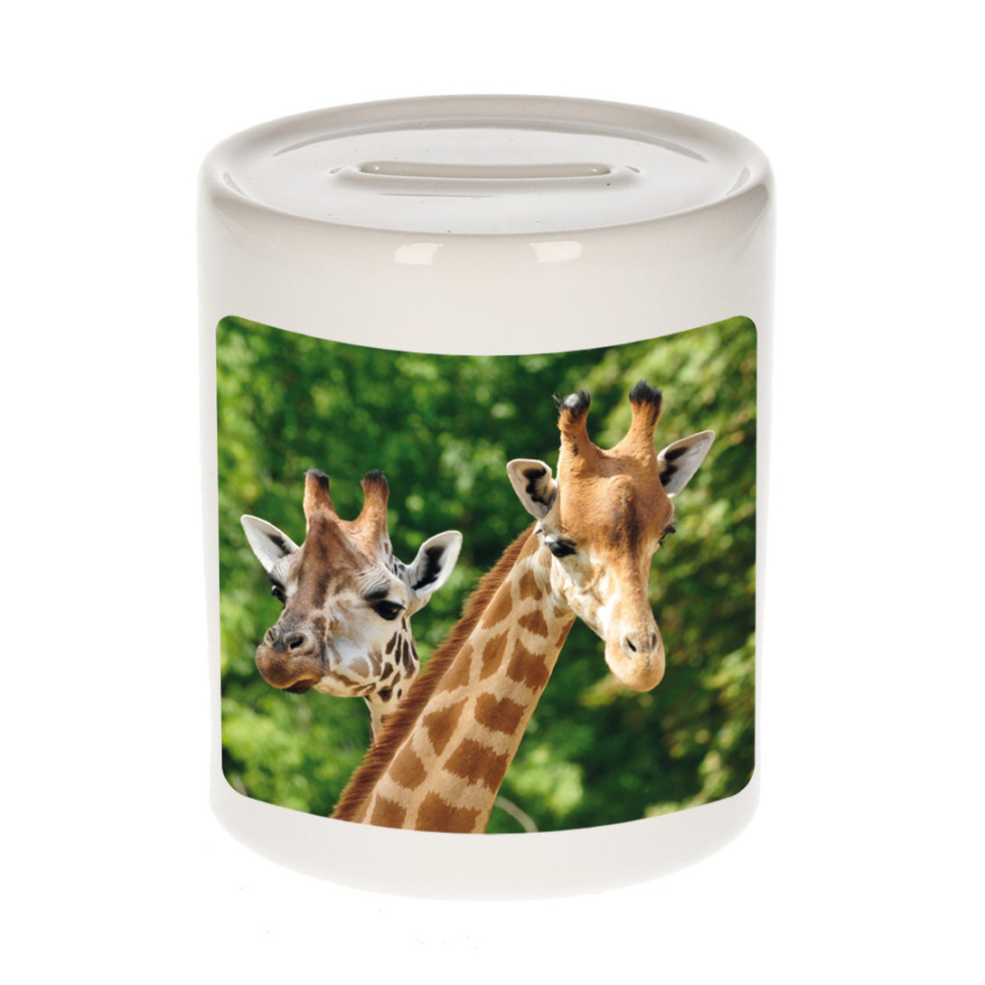 Bellatio Decorations Dieren giraffe foto spaarpot 9 cm jongens en meisjes - Cadeau spaarpotten giraffe giraffen liefhebber