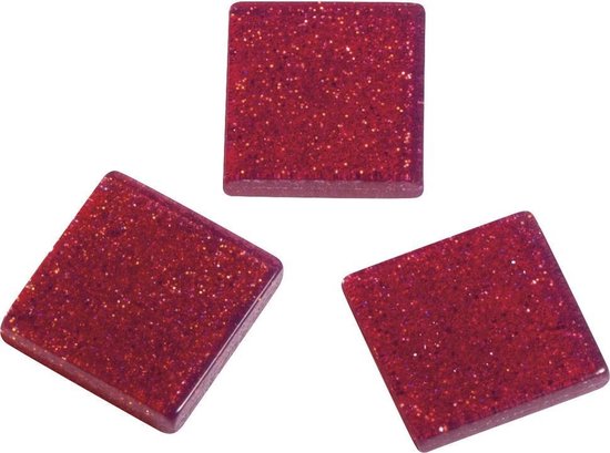 Rayher Hobby 205x stuks acryl glitter mozaiek steentjes bordeaux 1 x 1 cm - Mozaieken maken Hobby en knutsel materialen - Rood