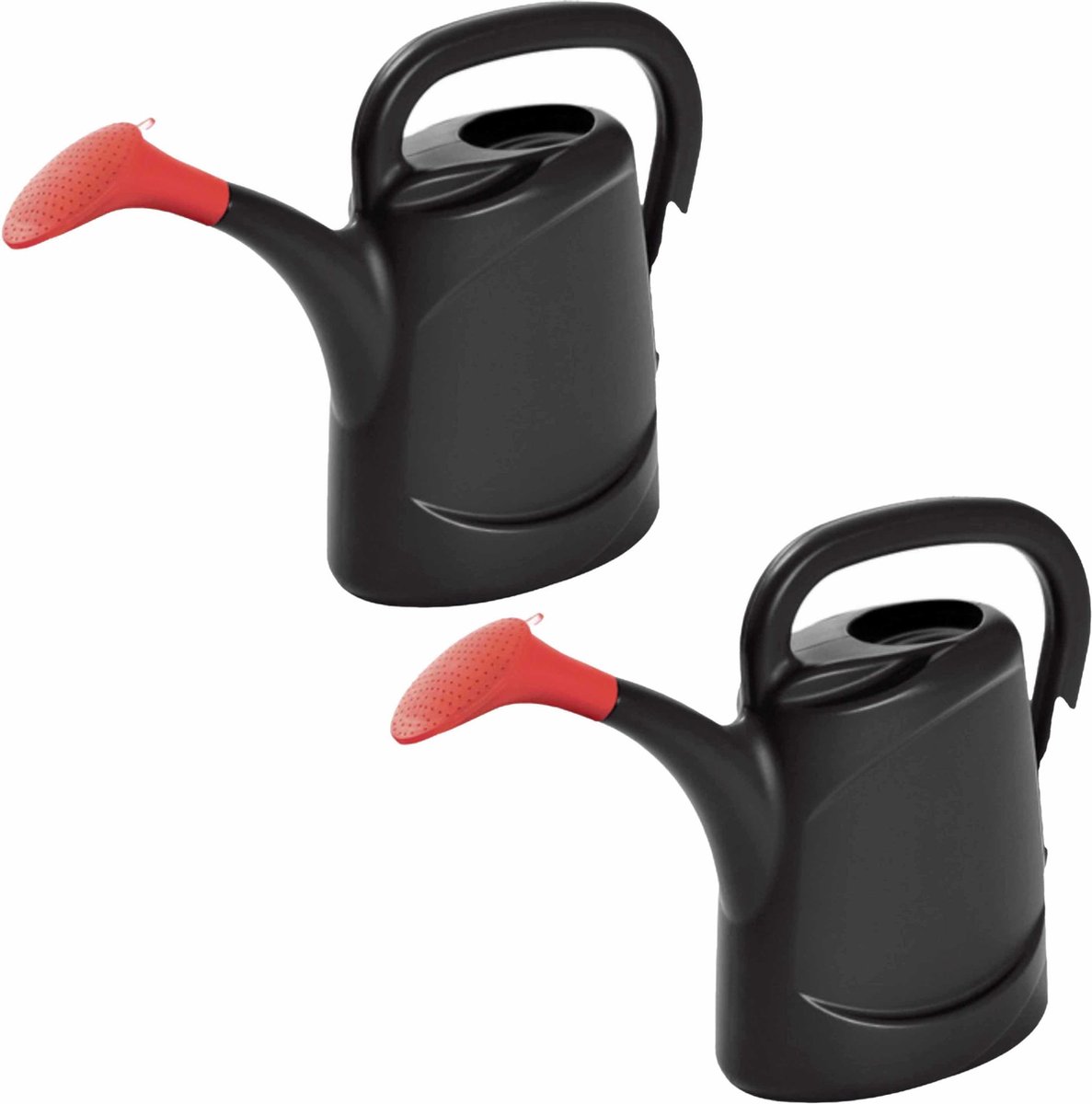 Prosperplast Set van 2x stukse kunststof bloemen/planten gieters met broeskop/sproeikop 7,5 liter - Tuinieren - Gieters voor buiten - Zwart