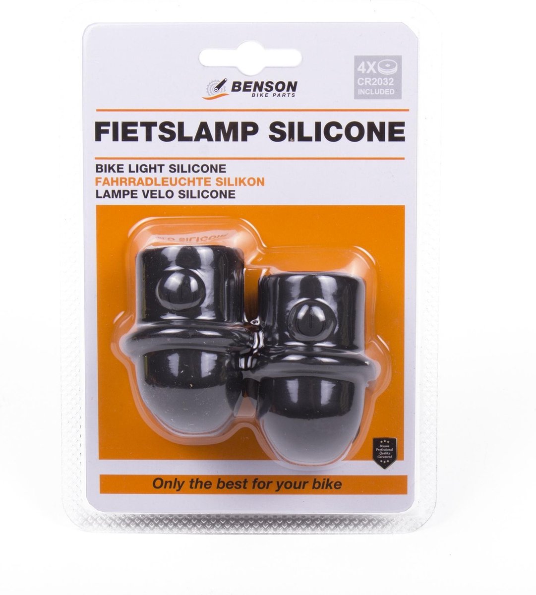 Huismerk 1x Fietslampen set voorlicht en achterlicht - silicone / waterdicht - inclusief 4x knoopcelbatterij CR2032 - fietslampensetje / fietsverlichting - koplamp en achterlamp - Zwart