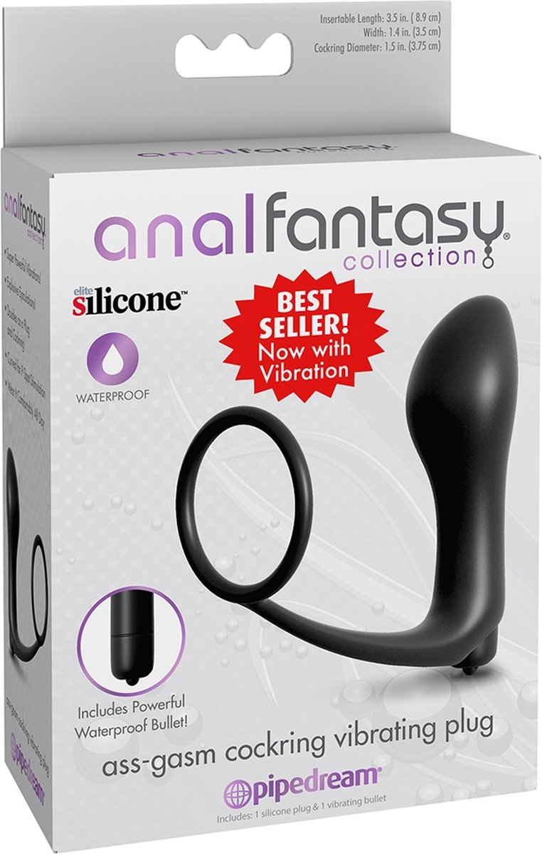 Anal Fantasy Ass-Gasm Cockring met Vibrerende Buttplug - Zwart