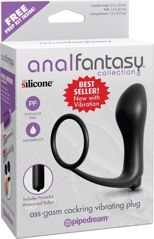 Anal Fantasy Ass-Gasm Cockring met Vibrerende Buttplug - Zwart