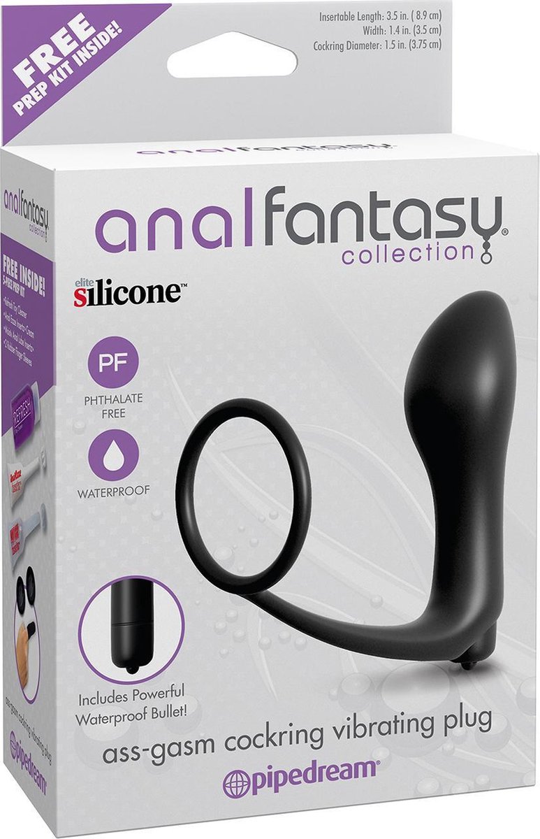 Anal Fantasy Ass-Gasm Cockring met Vibrerende Buttplug - Zwart