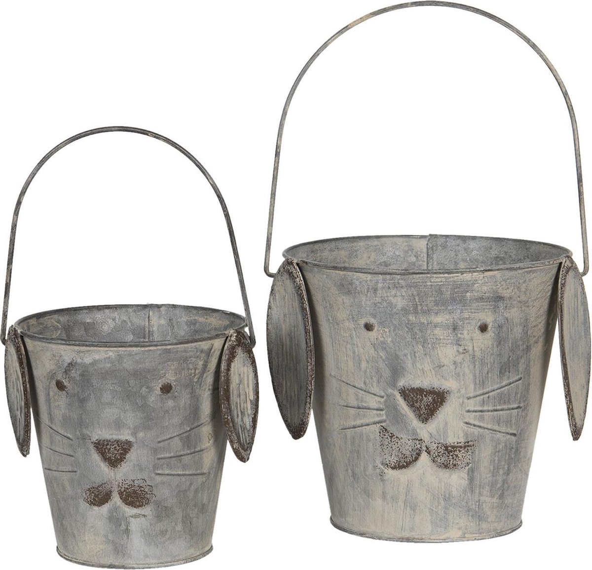 Clayre & Eef Decoratie emmer hond (2) - Ø 20*19/36 / Ø 15*15/29 cm ijzer - - 6Y4174 - Grijs