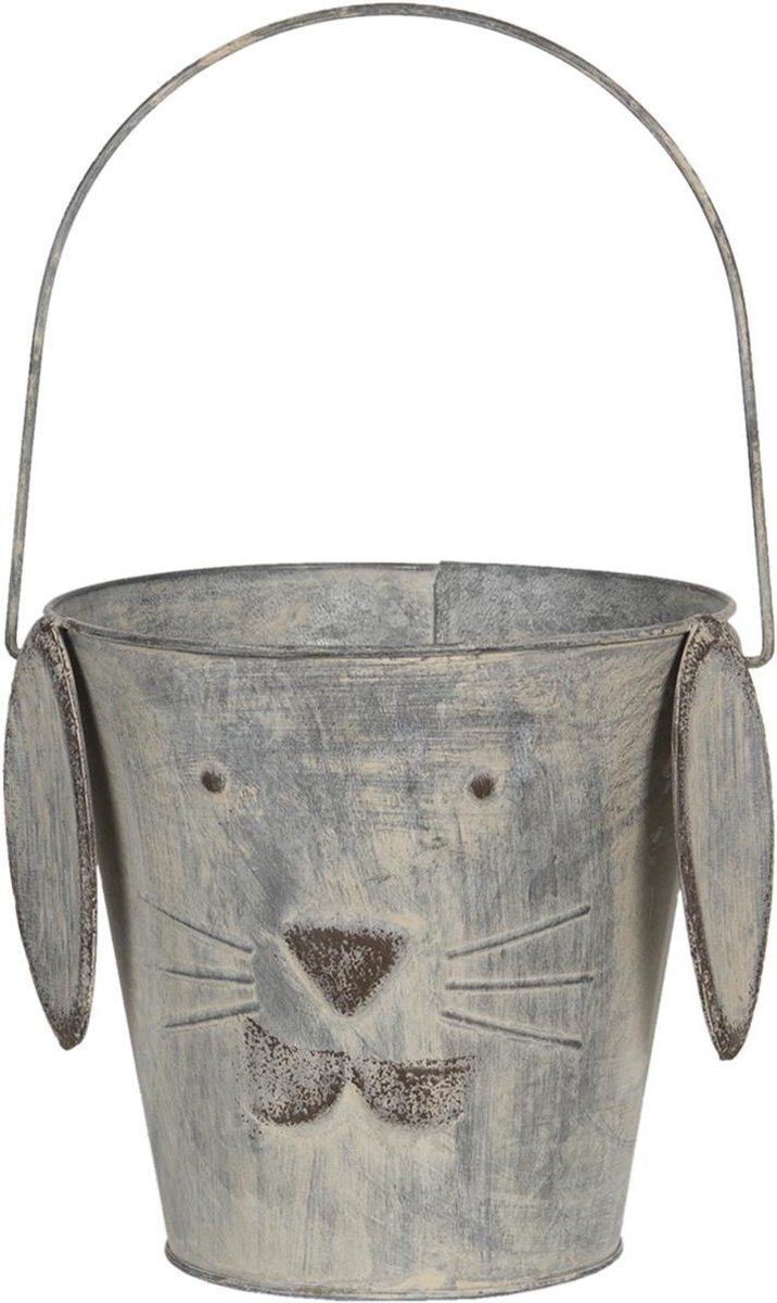 Clayre & Eef Decoratie emmer hond (2) - Ø 20*19/36 / Ø 15*15/29 cm ijzer - - 6Y4174 - Grijs