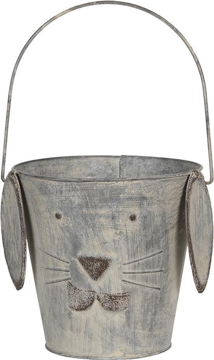 Clayre & Eef Decoratie emmer hond (2) - Ø 20*19/36 / Ø 15*15/29 cm ijzer - - 6Y4174 - Grijs