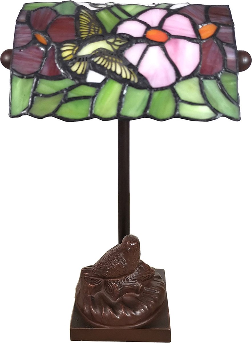 Clayre & Eef tafellamp tiffany vogel 15x15x33 cm e14/max 1x25w - Groen